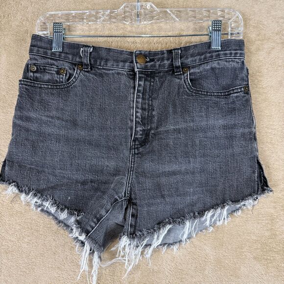 Ralph Lauren Cut Off Jean Shorts Womens 6 Black Mid Rise Distressed‎ 90s Grunge - Picture 1 of 12